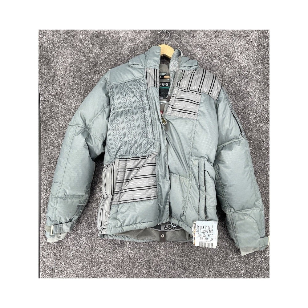 686 ACC Michael Akira West Ski Jacket Womens Small Sage Green Patchwork Puffer